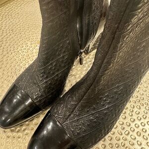 A. Pugachova Black Heeled Boots with Sturdy Construction